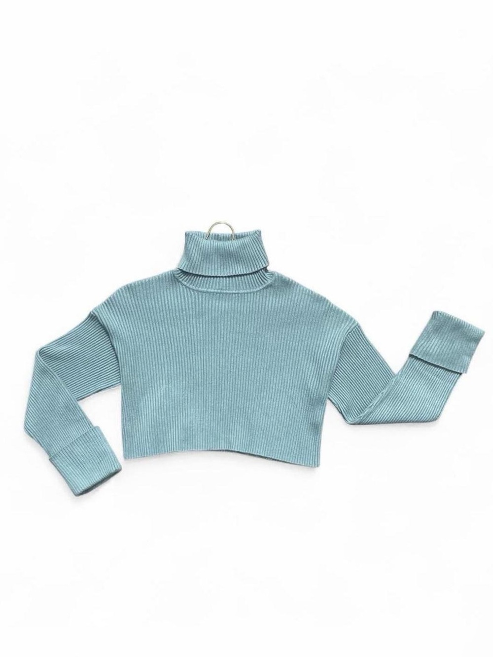 Y2K Powder Blue Ribbed Cropped Turtleneck Sweater Size S